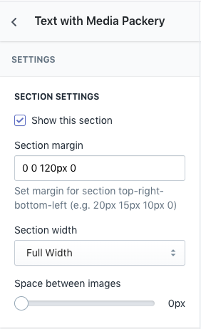Section Setting - Multimedia Packery