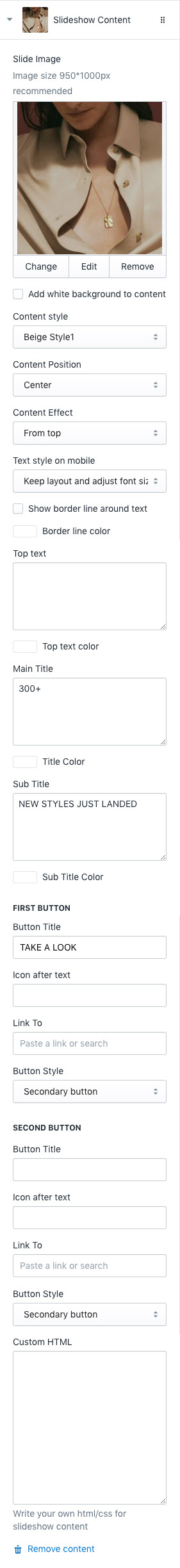 Slideshow content settings - Multimedia Packery