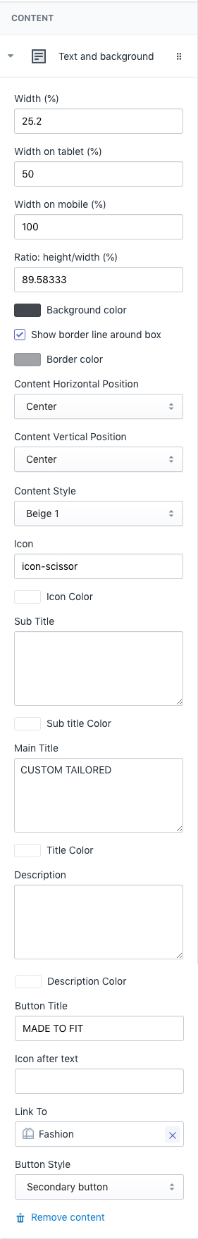 Text and background settings - Multimedia Packery