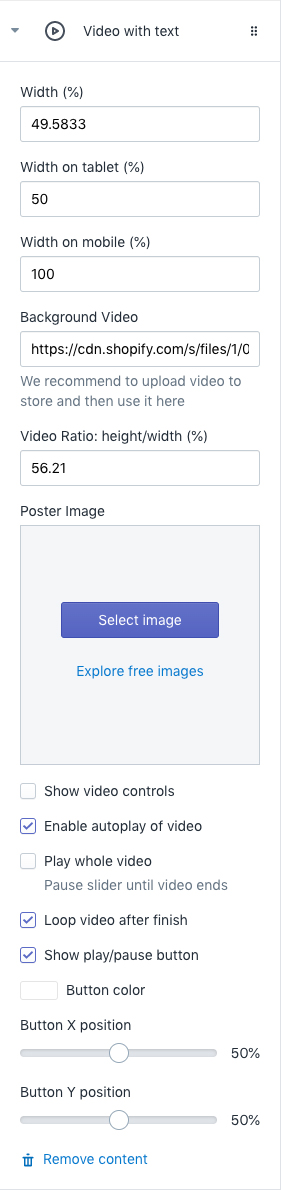 Video settings - Multimedia Packery