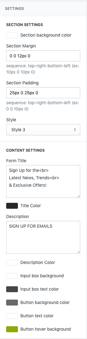 Section - Newsletter settings