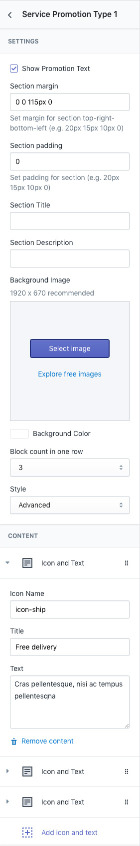 Section Setting - Service Promotion Type 1