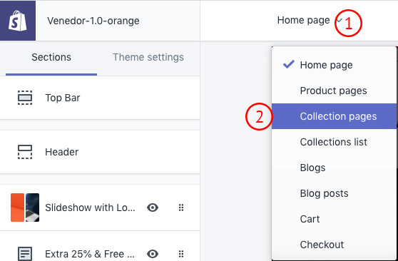 Navigate to collection theme settings