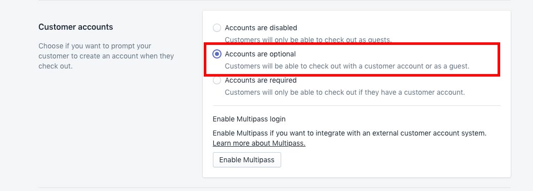 Enable customer accounts