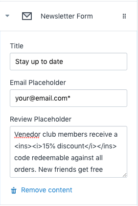 Footer newsletter setting