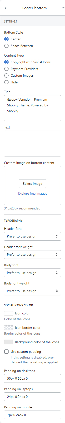 Footer bottom setting