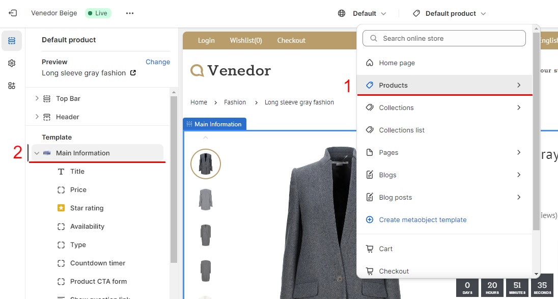Navigate to product page settings