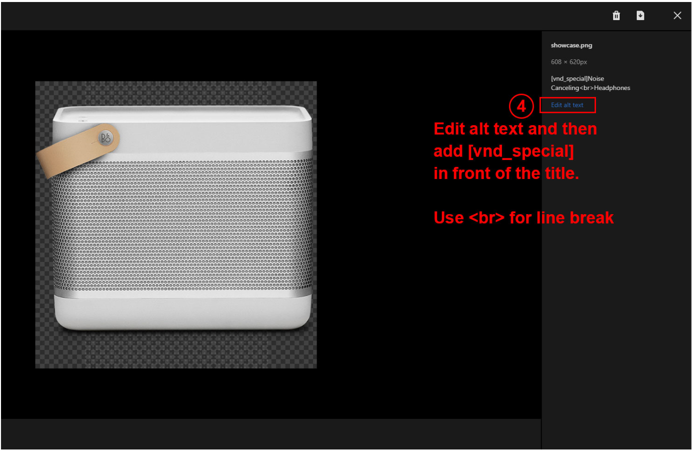 Navigate to product features edit alt text