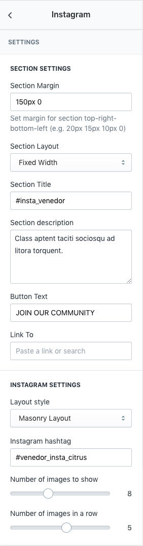 Setting - Instagram Sections