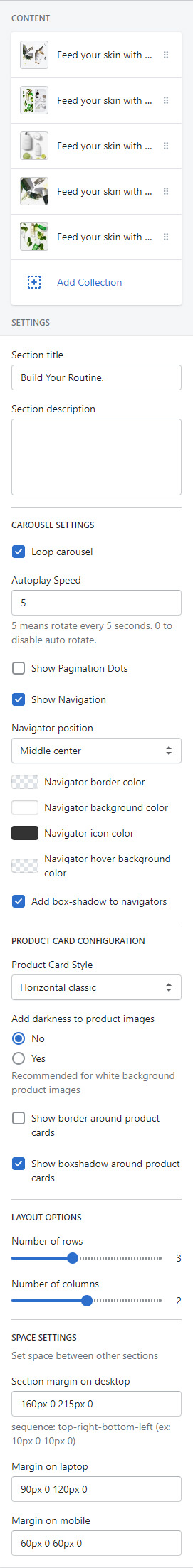 Section Setting - Products Masonry Carousel