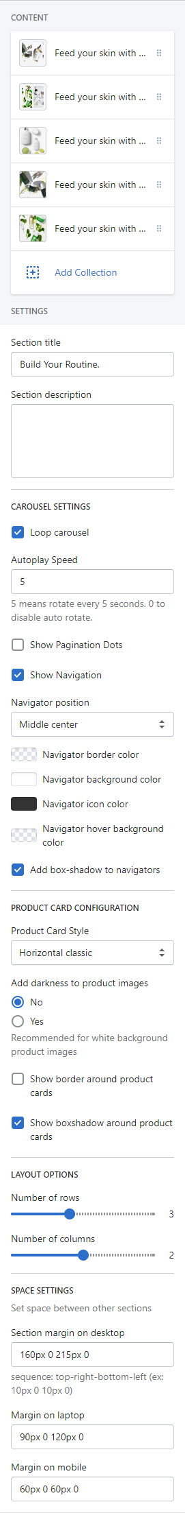 Section settings